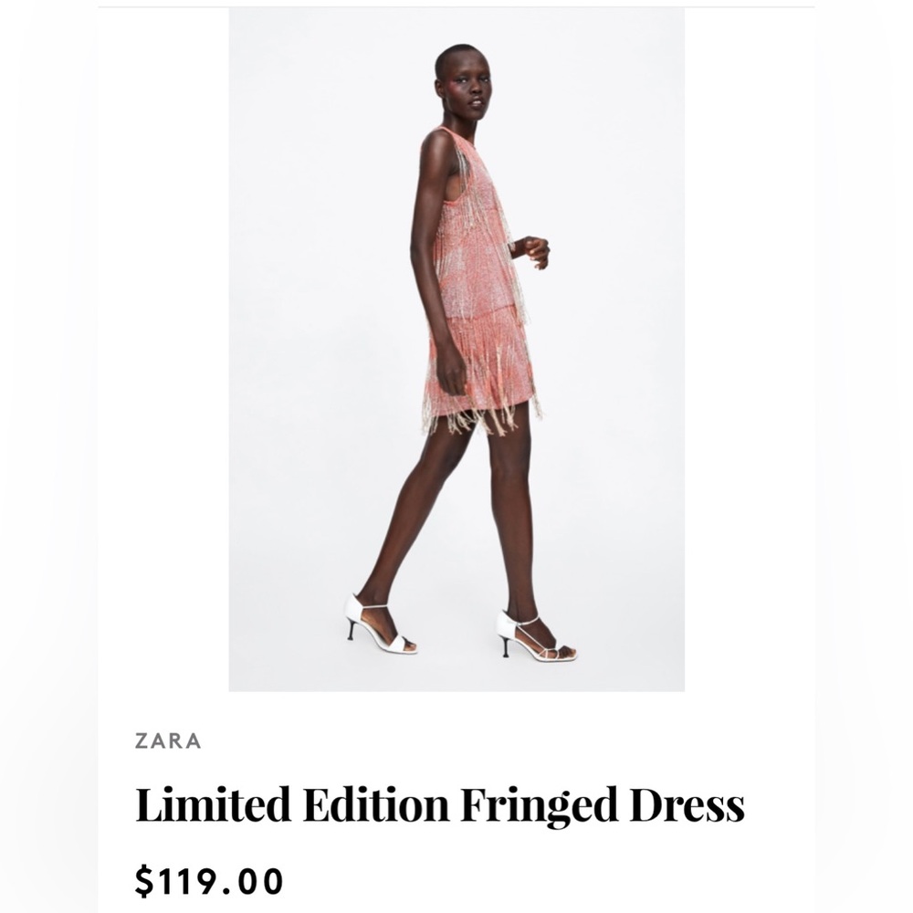 Zara Limited Edition Pink Sequins Fringe Dress